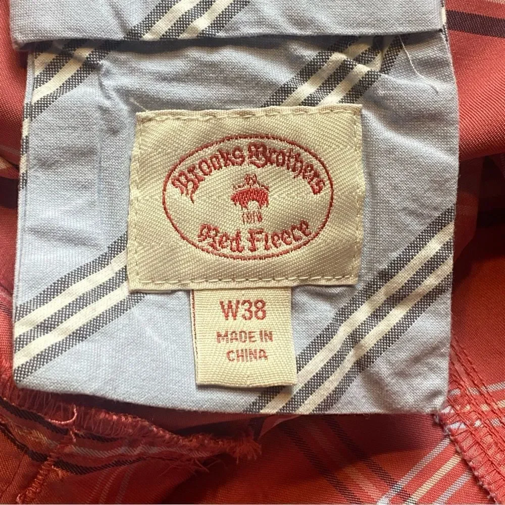 Brooks Brothers Coral Plaid Swim Shorts Size 38